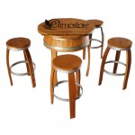 Table made with half-barrel with 4 stools