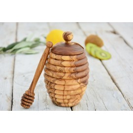 Vaso per miele + Prendimiele in legno di ulivo