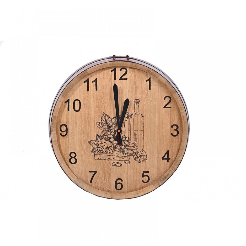 Wall clock with oak barrel bottom 55 cm