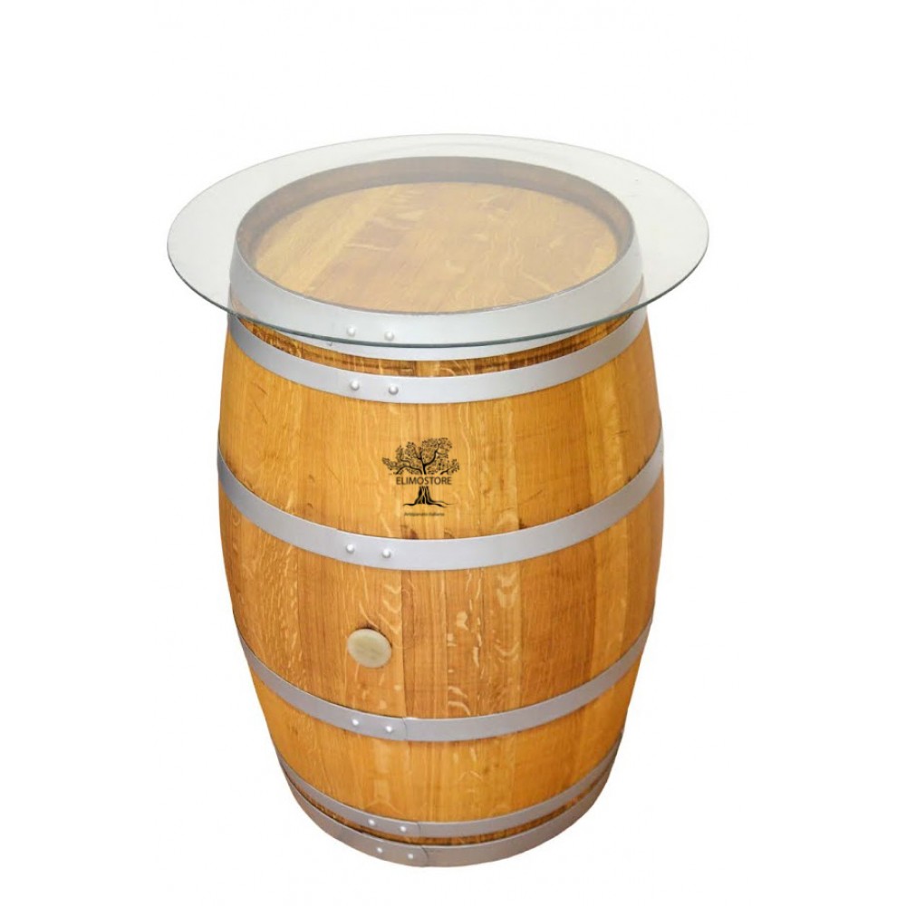 Trapani wine barrel bar table with glass top